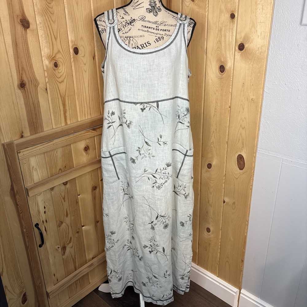Vtg Sweet Jessie Maxi Dress Womens Petite Large Blue  Linen‎ Jumper Lagenlook